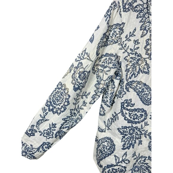 Charter Club Weekend Linen Shirt L Metallic Floral Paisley Casual Button Down - Picture 9 of 14